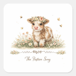 Pegatina Cuadrada Platos de papel de vaca Meadow Melody