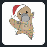 Pegatina Cuadrada platypus Christmas Tabes Sweet Animals<br><div class="desc">The platypus for Christmas with fairy lights. Funny animals with gifts for the holidays. Also funny for Christmas in July. Platypuses are cute animals and perfect for Christmas.</div>