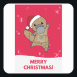 Pegatina Cuadrada platypus Christmas Tabes Sweet Animals<br><div class="desc">The platypus for Christmas with fairy lights. Funny animals with gifts for the holidays. Also funny for Christmas in July. Platypuses are cute animals and perfect for Christmas.</div>