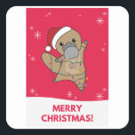 Pegatina Cuadrada platypus Christmas Tabes Sweet Animals<br><div class="desc">The platypus for Christmas with fairy lights. Funny animals with gifts for the holidays. Also funny for Christmas in July. Platypuses are cute animals and perfect for Christmas.</div>