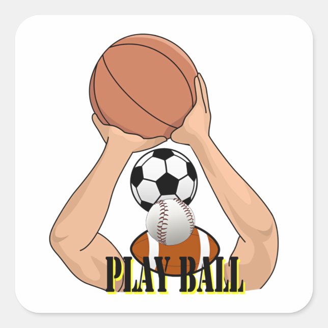 Pegatina Cuadrada Play Ball Games deportes atletismo arte Personaliz (Anverso)
