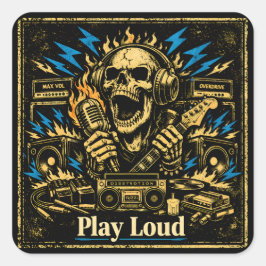 Pegatina Cuadrada Play Loud – Volume Up Music Rebellion