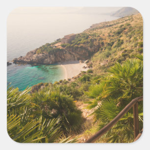 Pegatina Cuadrada Playa aislada en Lo Zingaro, Sicilia