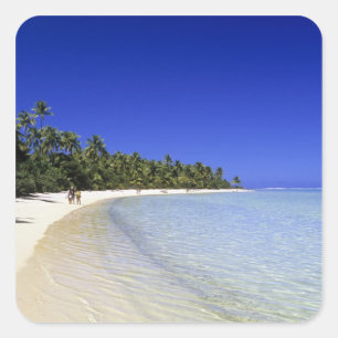 Pegatina Cuadrada Playa bordeada de palmeras Islas Cook 8