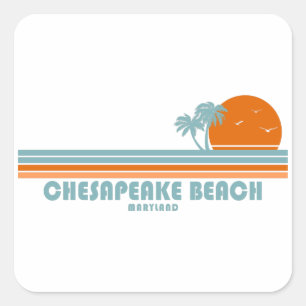 Pegatina Cuadrada Playa Chesapeake Maryland Sun Palm Trees