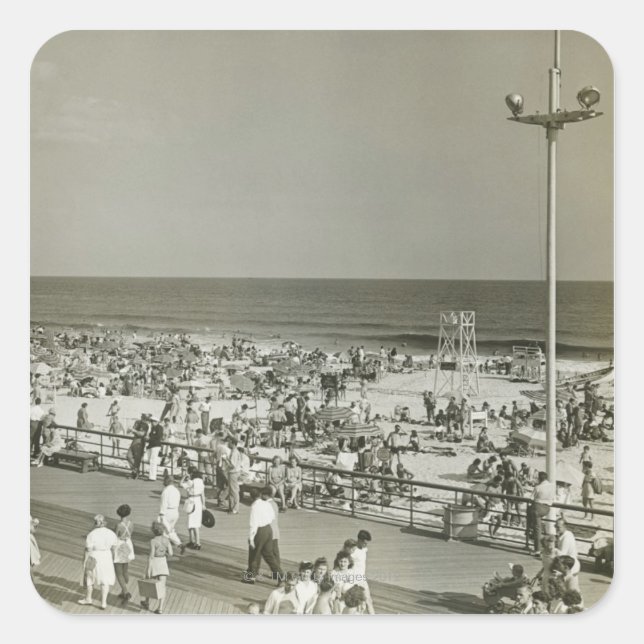 Pegatina Cuadrada Playa concurrida (Anverso)