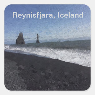 Pegatina Cuadrada Playa de arena negra, Islandia