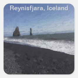 Pegatina Cuadrada Playa de arena negra, Islandia