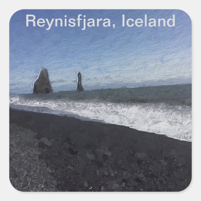 Pegatina Cuadrada Playa de arena negra, Islandia (Anverso)