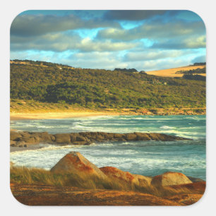 Pegatina Cuadrada Playa de Emita   Isla Flinders, Tasmania