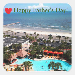 Pegatina Cuadrada Playa de Galveston "Feliz Día del Padre" 