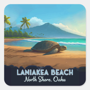 Pegatina Cuadrada Playa de Laniakea Haleiwa Oahu Hawaii