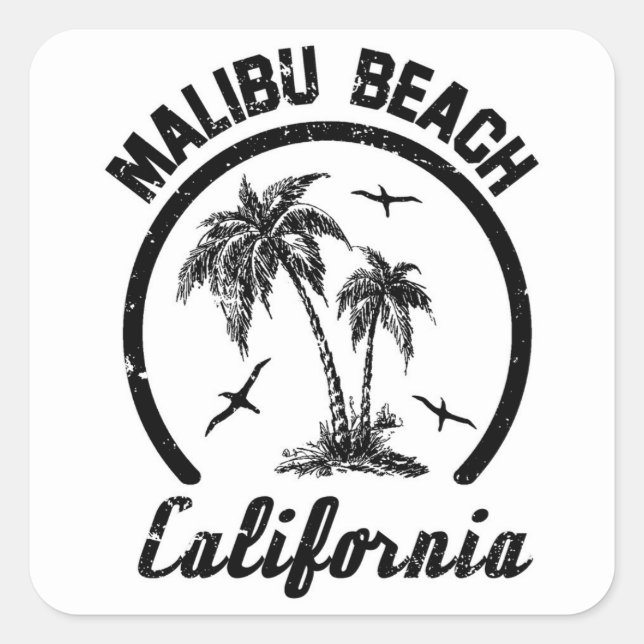 Pegatina Cuadrada Playa de Malibu (Anverso)