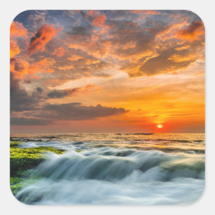 Pegatina Cuadrada Playa de Manyar en la salida del sol
