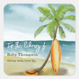 Pegatina Cuadrada Playa de surf acuática para la biblioteca de