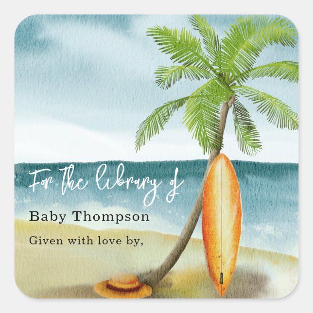Pegatina Cuadrada Playa de surf acuática para la biblioteca de (Anverso)