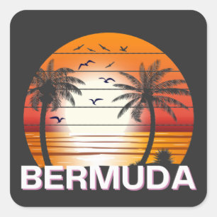 Pegatina Cuadrada Playa de verano de las Palmeras Vintage de Bermuda