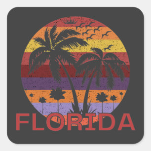 Pegatina Cuadrada Playa de Verano Vintage Florida USA