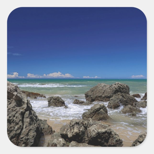 Pegatina Cuadrada Playa del Río Da Barra | Trancoso, Estado de Bahía (Anverso)