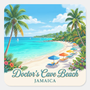 Pegatina Cuadrada Playa Doctor's Cave Montego Bay Jamaica