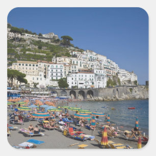 Pegatina Cuadrada Playa en Amalfi, Campania, Italia