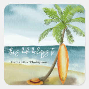 Pegatina Cuadrada Playa - este libro pertenece a