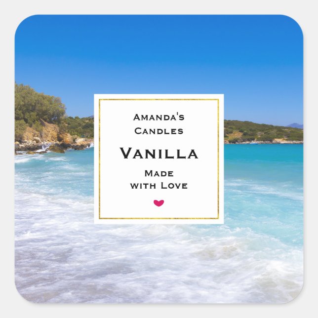Pegatina Cuadrada Playa exótica Isla Tropical Paraíso Candle (Anverso)