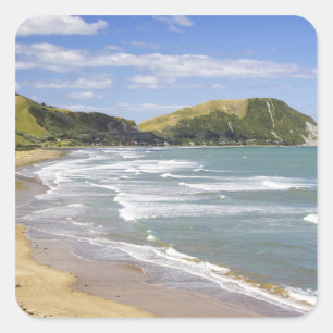 Pegatina Cuadrada Playa Makorori cerca de Gisborne, Eastland, Nueva