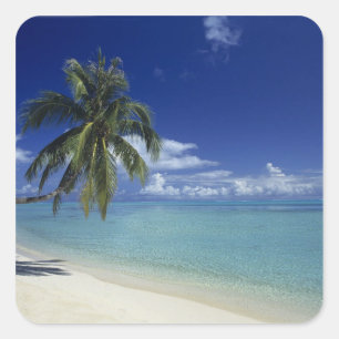 Pegatina Cuadrada Playa Matira en la isla de Bora Bora,