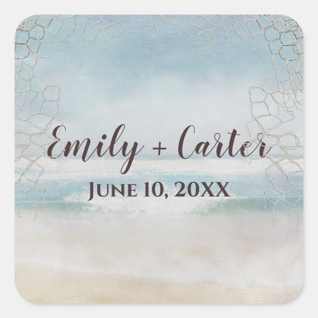 Pegatina Cuadrada Playa Océano boda Con Red (Anverso)