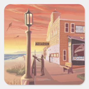 Pegatina Cuadrada Playa, opinión de OregonAquarium