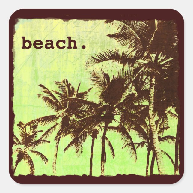 Pegatina Cuadrada playa - palmeras tropicales (Anverso)