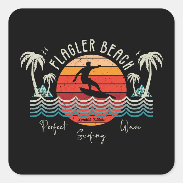 Pegatina Cuadrada Playa Retro Flagler (Anverso)