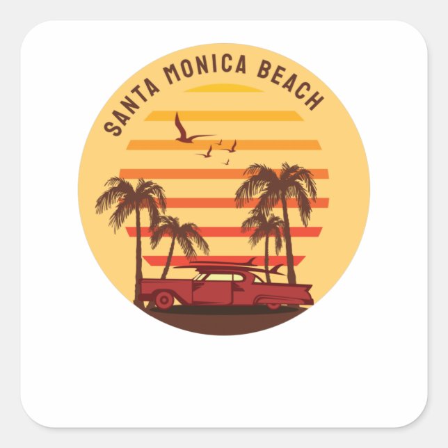 Pegatina Cuadrada Playa Santa Mónica (Anverso)