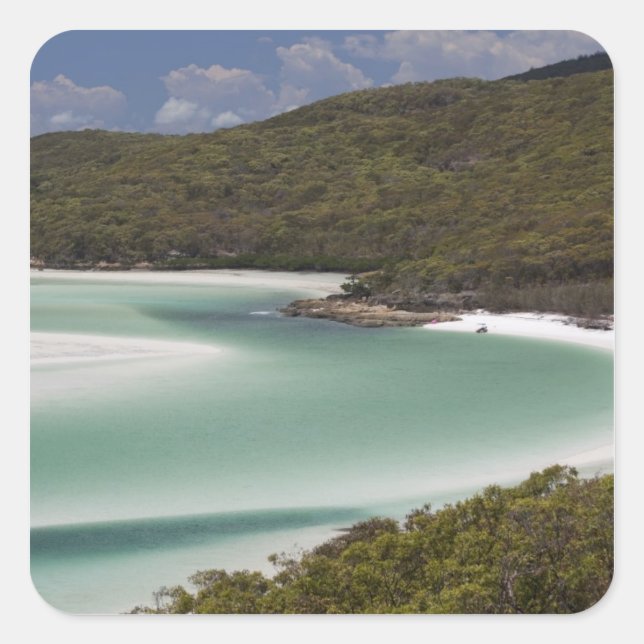 Pegatina Cuadrada Playa Whitehaven, Hill Inlet, Tounge Point, (Anverso)