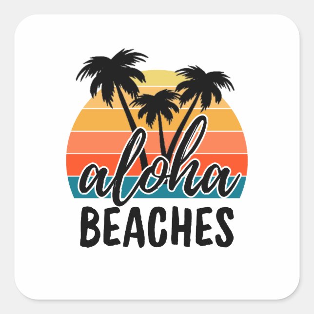 Pegatina Cuadrada playas Aloha (Anverso)