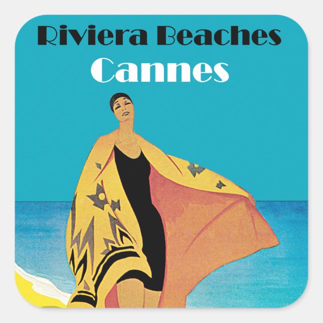 Pegatina Cuadrada Playas Riviera ~ Cannes (Anverso)