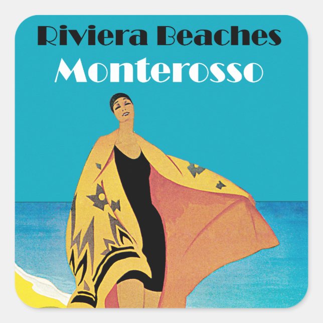 Pegatina Cuadrada Playas Riviera ~ Monterosso (Anverso)