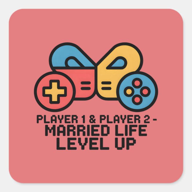 Pegatina Cuadrada Player 1 & 2 Married Gamer (Anverso)