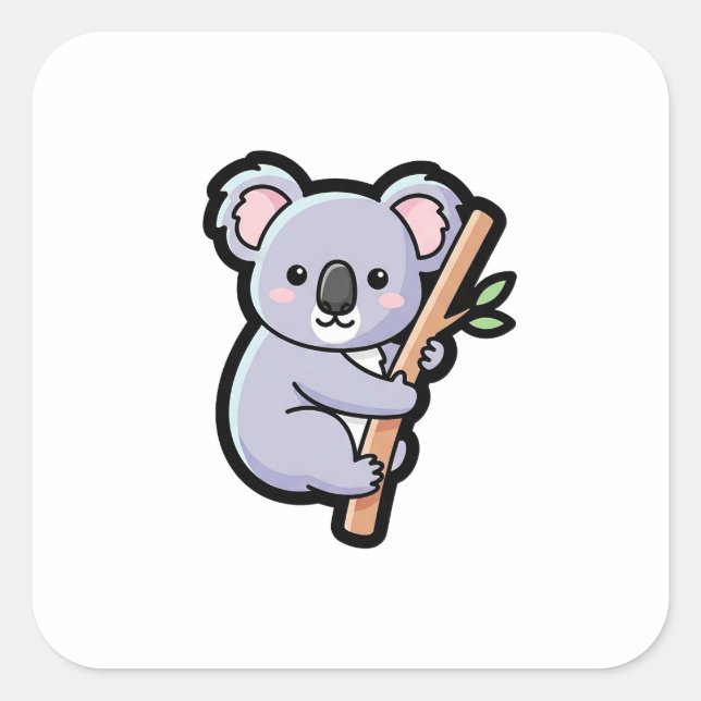 Pegatina Cuadrada Playful Koala – Cute Kawaii Illustration (Anverso)