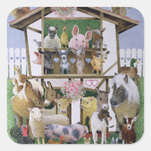 Pegatina Cuadrada Playhouse de animales