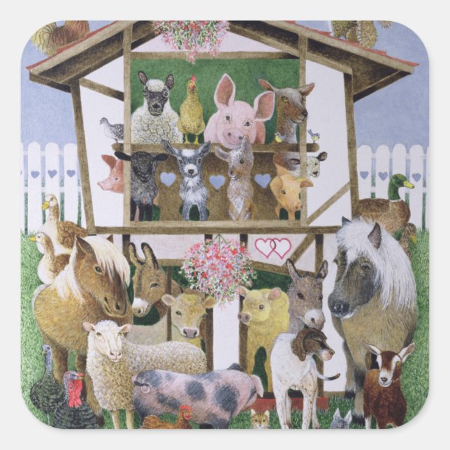 Pegatina Cuadrada Playhouse de animales (Anverso)