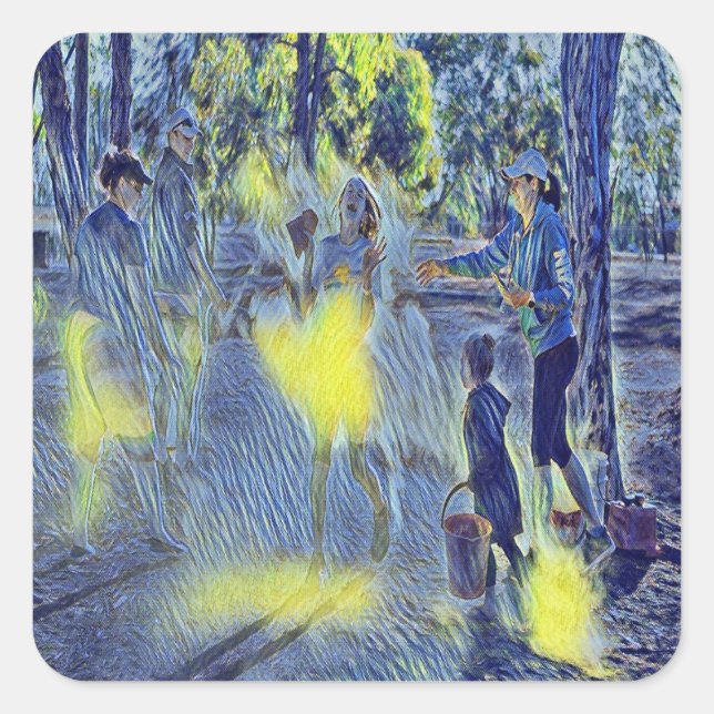 Pegatina Cuadrada Playing family (Anverso)