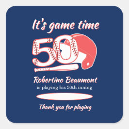 Pegatina Cuadrada Playing His 50th Inning Baseball Birthday Party