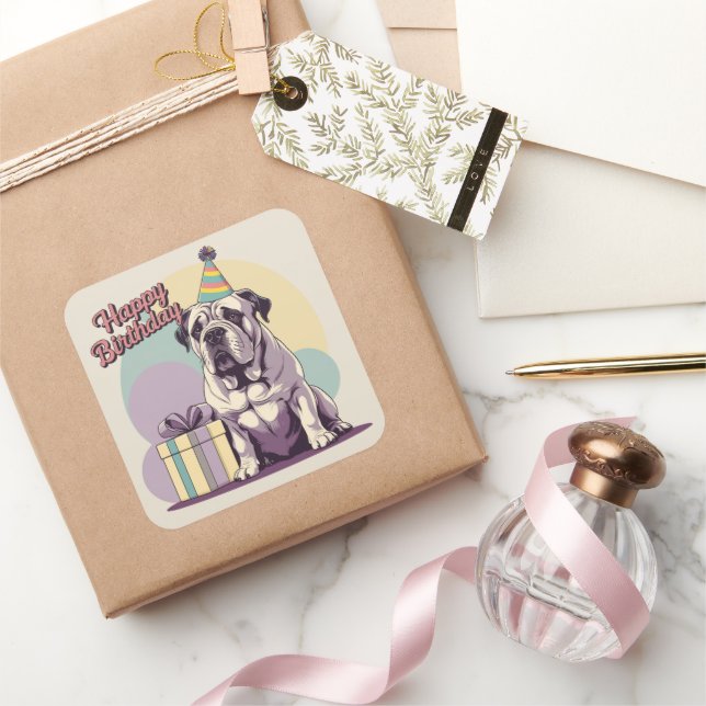 Pegatina Cuadrada Plaza colorida de Bullmastiff (Regalar)