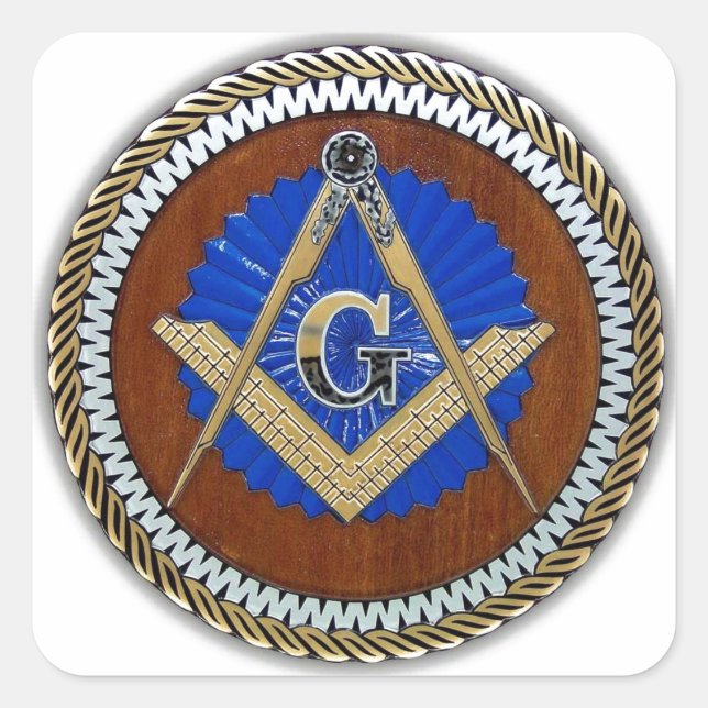 Pegatina Cuadrada plaza de conspiración y brújula de freemason NWO (Anverso)