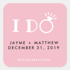 Pegatina Cuadrada Plaza de hashtag de la pareja Boda rosa negro