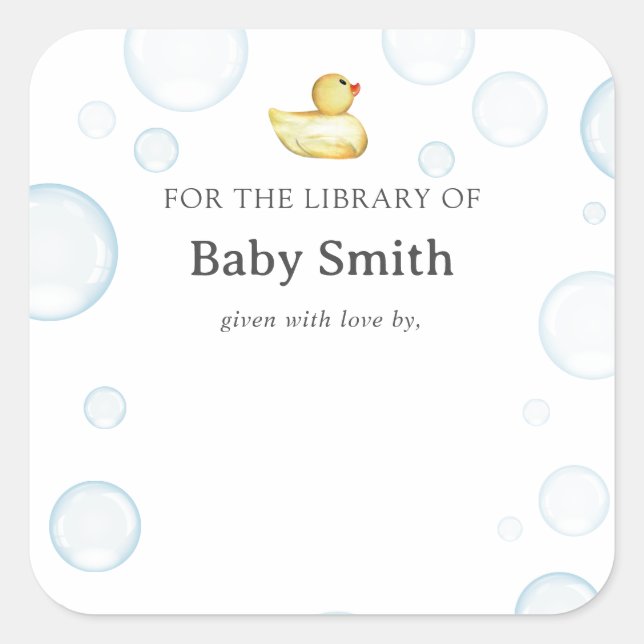 Pegatina Cuadrada Plaza de la Biblioteca Baby Shower Rubber Ducky (Anverso)