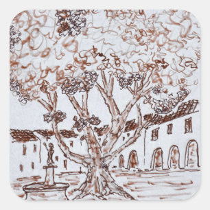 Pegatina Cuadrada Plaza de la Liberte, Saint-Guilhem-le-Desert