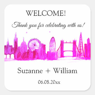 Pegatina Cuadrada Plaza de los Bodas en el horizonte de Londres Ingl